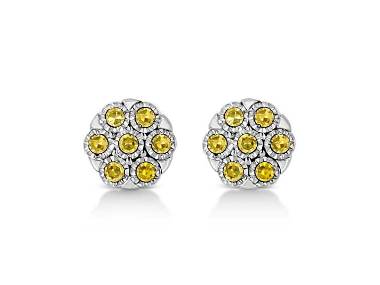 Sterling Silver Rose-Cut Diamond Floral Cluster Stud Earring - Silver