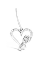 Sterling Silver Round Cut Diamond Heart Dangle Earrings - Silver