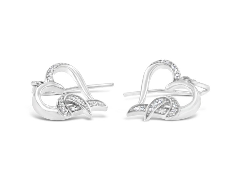 Sterling Silver Round Cut Diamond Heart Dangle Earrings