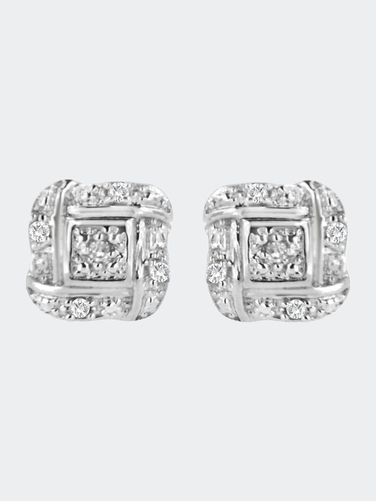 Sterling Silver Round Cut Diamond Square Stud Earrings - Silver