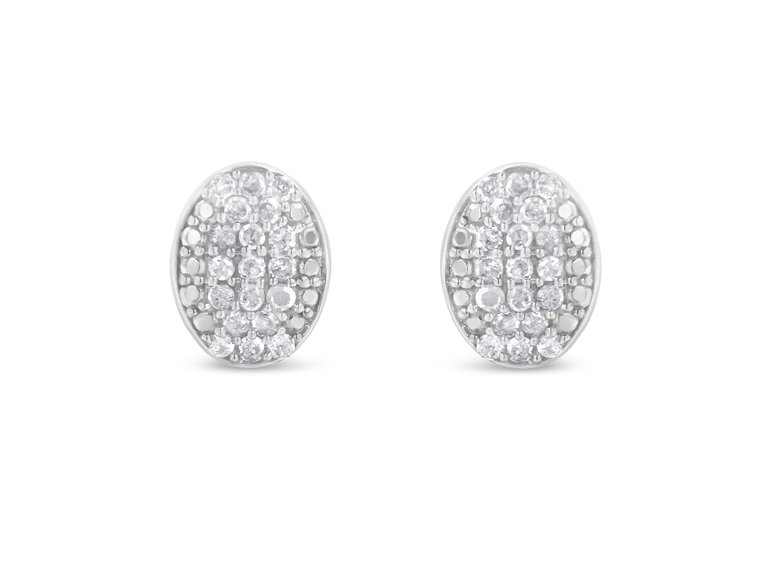 Sterling Silver Round Diamond Oval Cluster Earrings - Silver