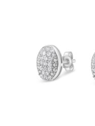 Sterling Silver Round Diamond Oval Cluster Earrings