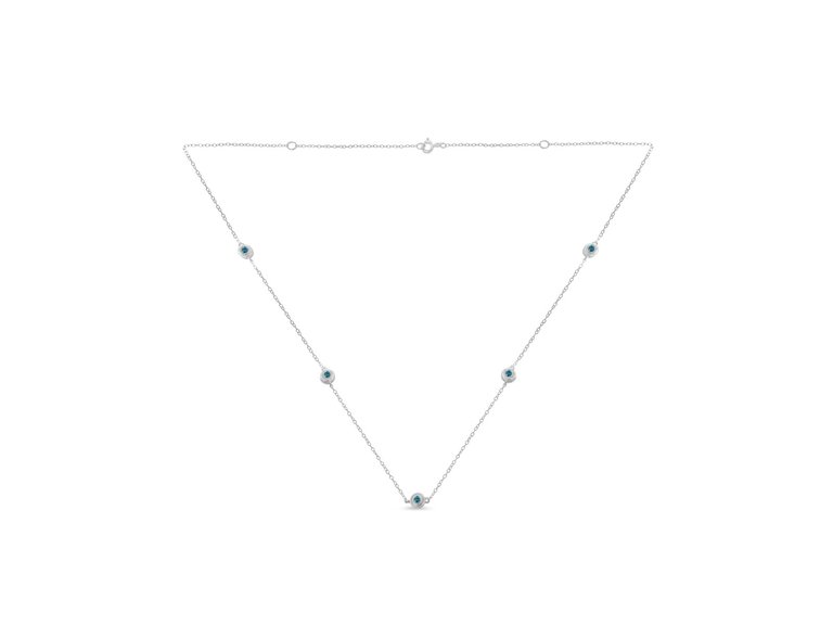 Sterling Silver Treated Blue Color Diamond Station Necklace - White