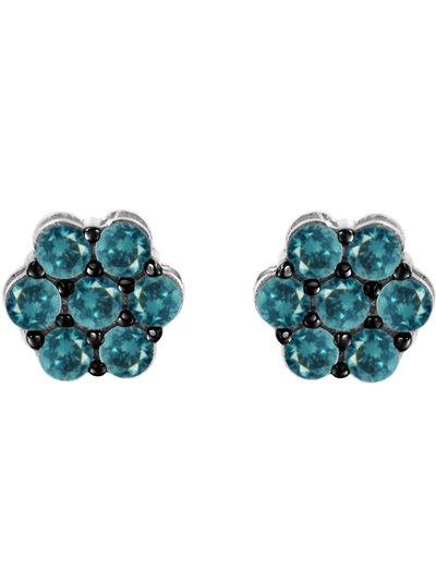 Haus of Brilliance Sterling Silver Treated Blue Diamond Floral Stud Earrings product