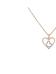 Two Tone .925 Sterling Silver 1/4 cttw Diamond Double Heart Pendant Necklace