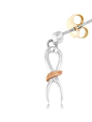 Two-Toned Sterling Silver Awareness Ribbon Dangle Earrings