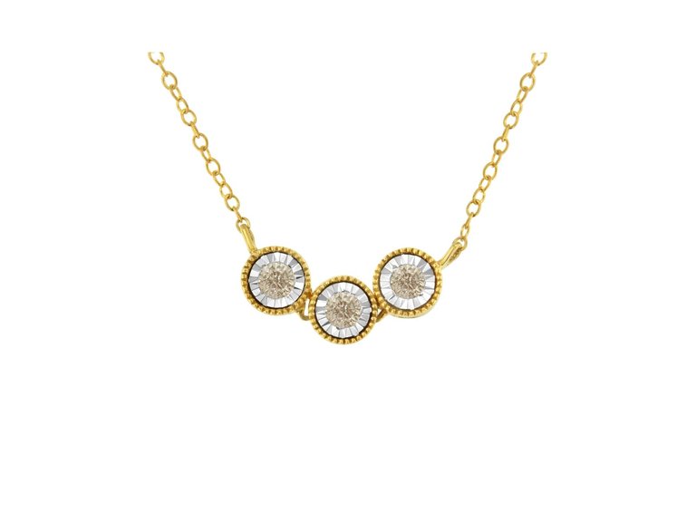 Two-Toned Sterling-Silver Champagne Diamond 3 Stone Necklace - Yellow Gold