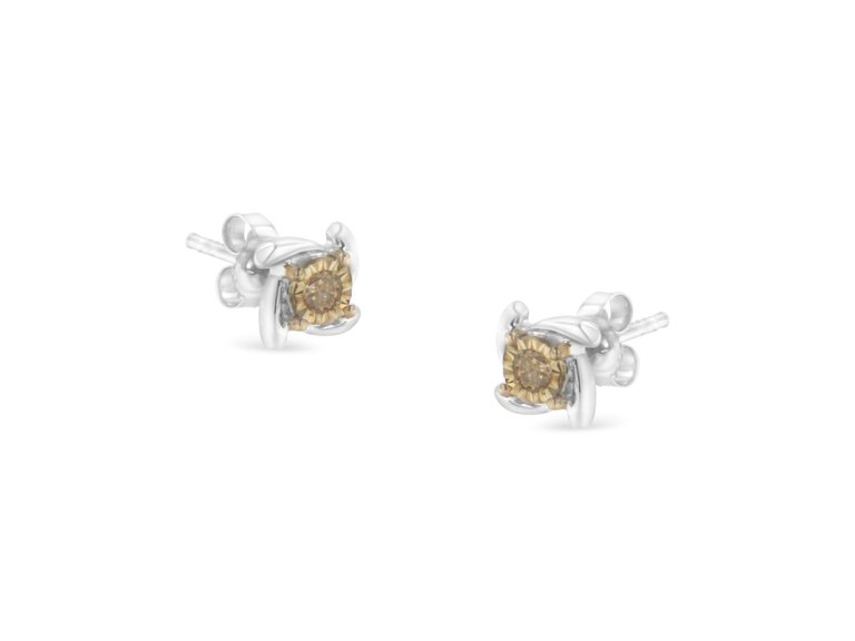 Two-Toned Sterling-Silver Diamond Stud Earring - Two-Toned