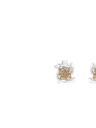 Two-Toned Sterling-Silver Diamond Stud Earring