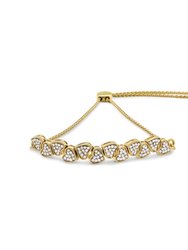 Yellow Gold Plated .925 Sterling Silver 1/2 Cttw Diamond Sideways Hearts Bolo Bracelet (H-I Color, I1-I2 Clarity) - 4”-10” Adjustable - Yellow Gold