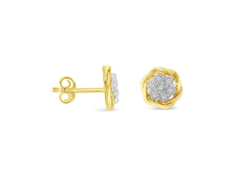 Yellow Gold Plated Sterling Silver Diamond Rose Stud Earrings