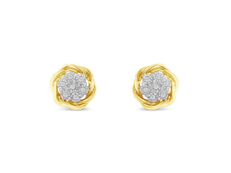 Yellow Gold Plated Sterling Silver Diamond Rose Stud Earrings - Yellow