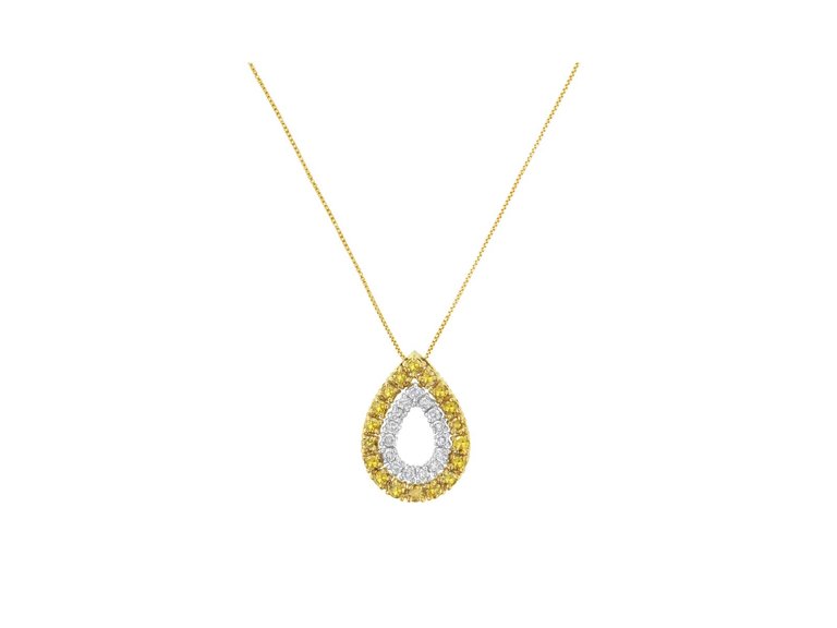 Yellow Gold Plated Sterling Silver Treated Yellow Diamond Pear Shape Pendant Necklace