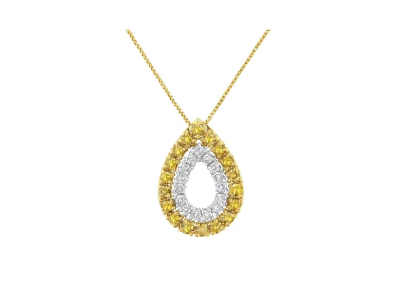 Yellow Gold Plated Sterling Silver Treated Yellow Diamond Pear Shape Pendant Necklace - White/ Yellow Gold