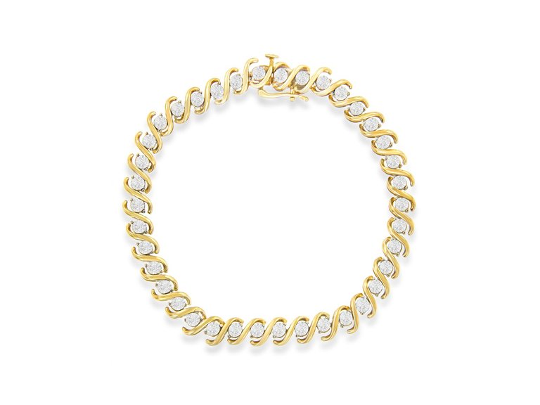 Yellow Plated Sterling Silver Round-Cut Diamond Bracelet - Yellow Gold