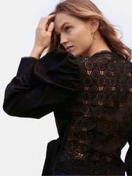 Olivia Wrap Blouse with Corded Lace Back - Black