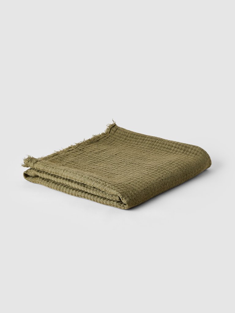 Simple Linen Throw - Olive