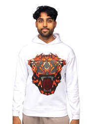 Hooded Rhinestone Studded Graphic Printed Sweater - Roaring Panther - White