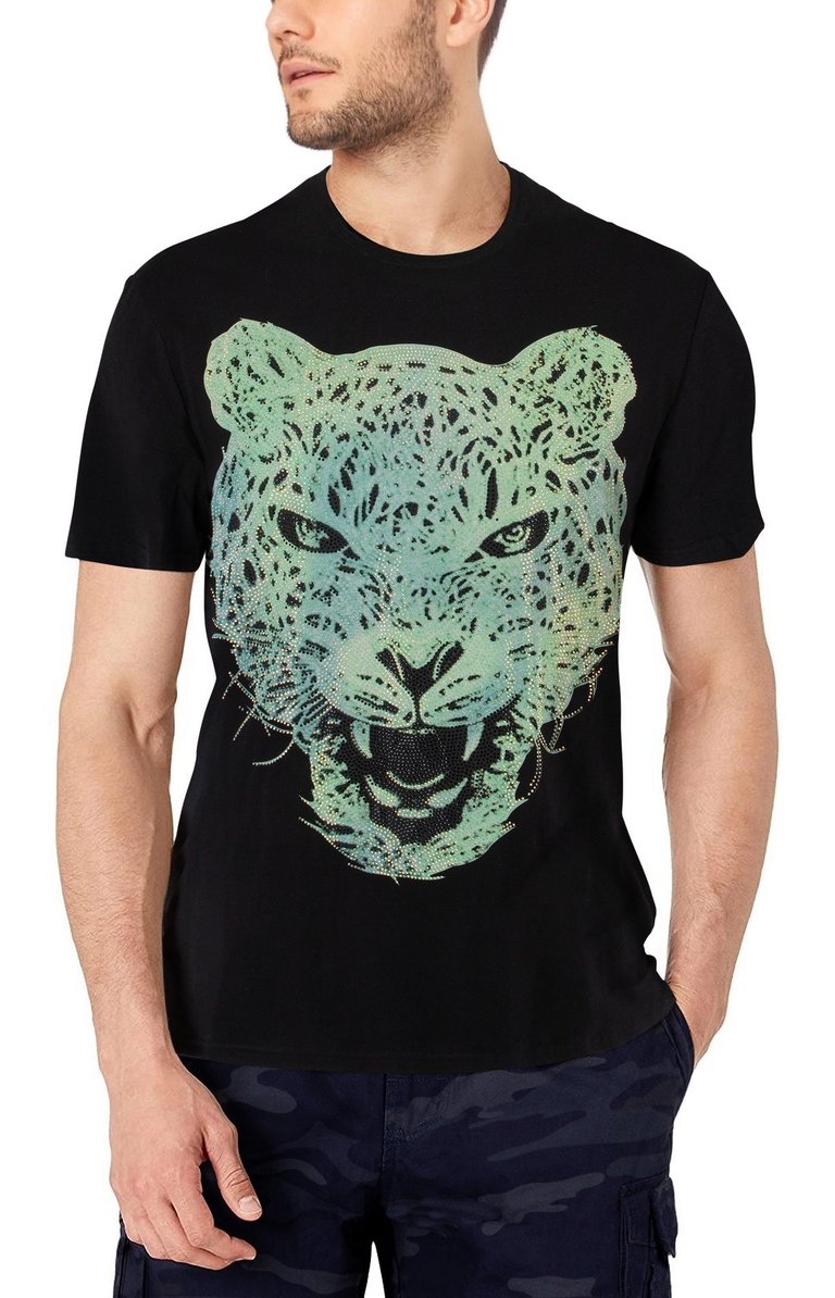 Cotton T-shirt with tiger graphic and rhinestone logo