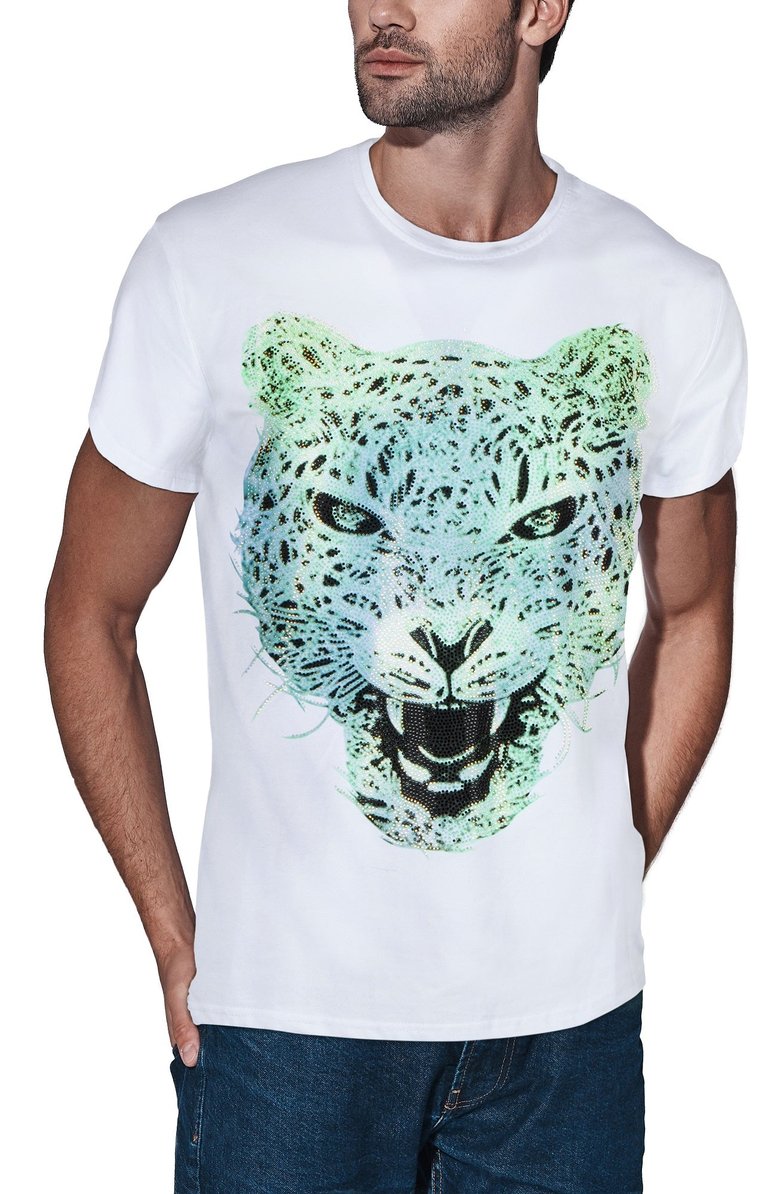 Men's Neon Jaguar Rhinestone Graphic T-Shirt - White