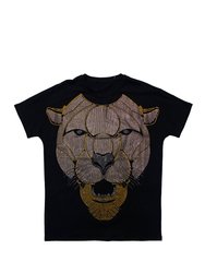 Rhinestone Studded Graphic Printed T-Shirt Cougar Face