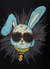 Slim Fit Crewneck Rhinestone Studded Graphic Printed T-Shirt - Blue Rabbit With Money Chain