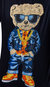 Slim Fit Crewneck Rhinestone Studded Graphic Printed T-Shirt - Suited Denim Bear