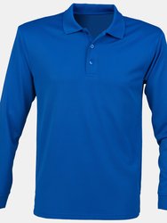 Henbury Mens Coolplus Moisture Wicking Long Sleeve Polo Shirt (Royal) - Royal