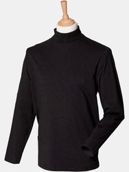 Henbury Mens Long Sleeve Cotton Rich Roll Neck Top / Sweatshirt (Black)