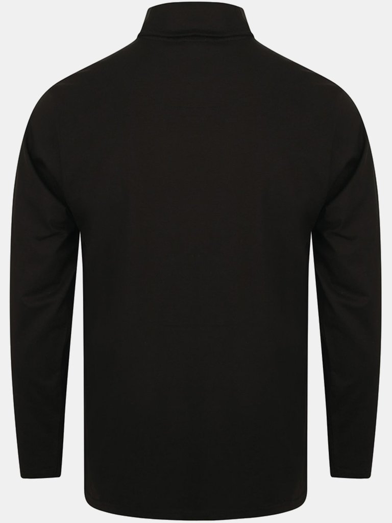 Henbury Mens Long Sleeve Cotton Rich Roll Neck Top / Sweatshirt (Black)