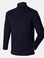 Henbury Mens Long Sleeve Cotton Rich Roll Neck Top / Sweatshirt (Navy) - Navy