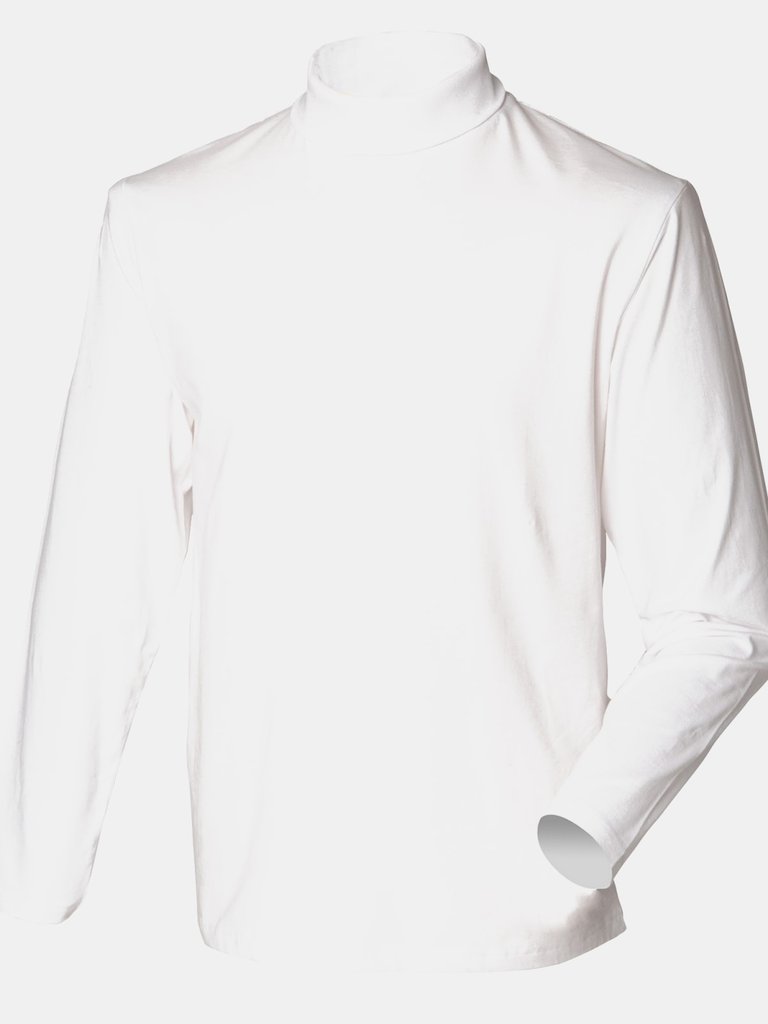 Henbury Mens Long Sleeve Cotton Rich Roll Neck Top / Sweatshirt (White) - White