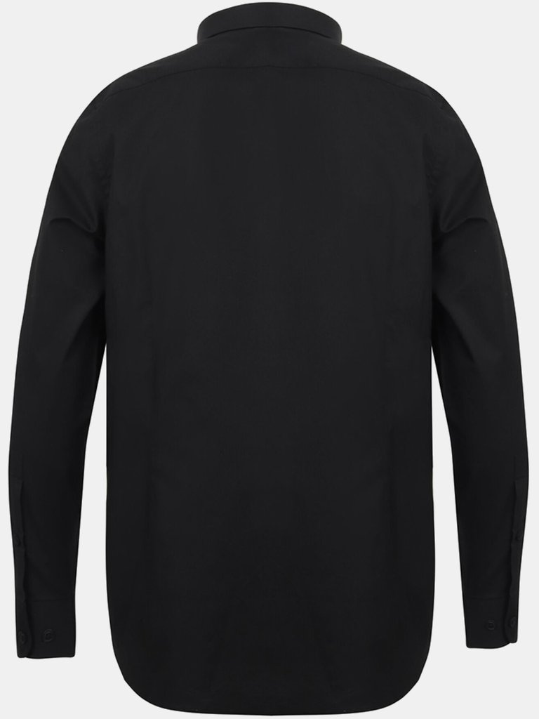 Henbury Mens Long Sleeve Stretch Shirt (Black)