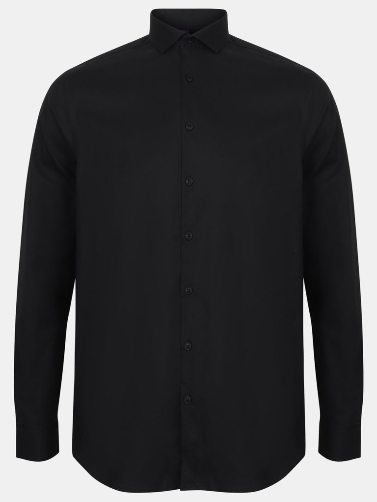 Henbury Mens Long Sleeve Stretch Shirt (Black) - Black