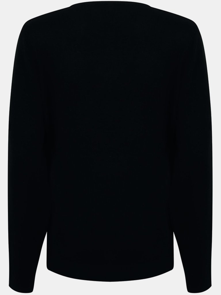 Henbury Womens/Ladies 12 Gauge Fine Knit V-Neck Jumper / Sweatshirt (Black)