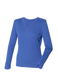 Henbury Womens/Ladies 12 Gauge Fine Knit V-Neck Jumper / Sweatshirt (Royal)