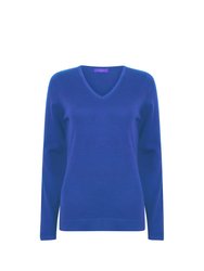 Henbury Womens/Ladies 12 Gauge Fine Knit V-Neck Jumper / Sweatshirt (Royal) - Royal