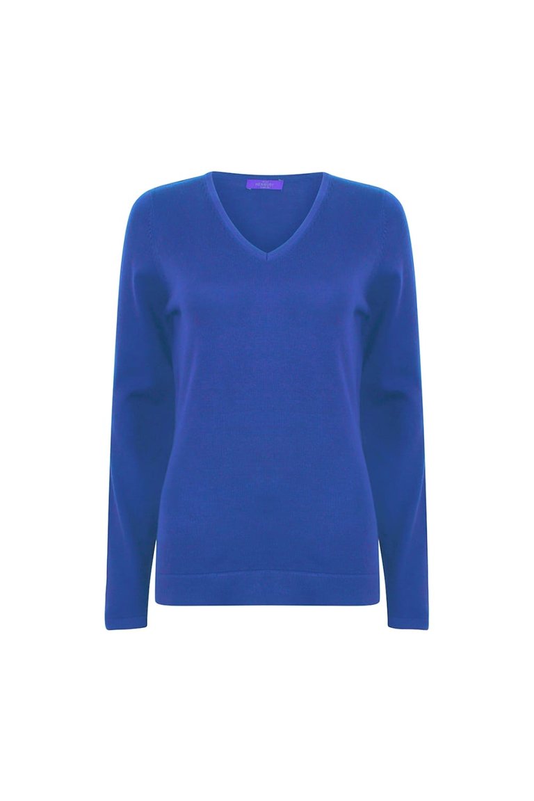 Henbury Womens/Ladies 12 Gauge Fine Knit V-Neck Jumper / Sweatshirt (Royal) - Royal