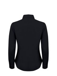 Henbury Womens/Ladies Long Sleeve Oxford Fitted Work Shirt (Black)