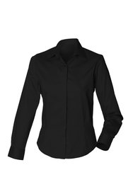 Henbury Womens/Ladies Long Sleeve Oxford Fitted Work Shirt (Black) - Black