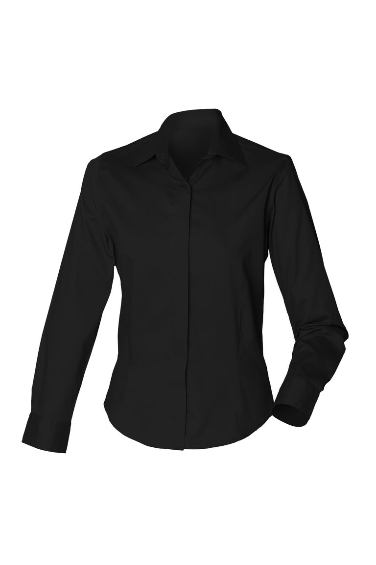 Henbury Womens/Ladies Long Sleeve Oxford Fitted Work Shirt (Black) - Black