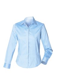 Henbury Womens/Ladies Long Sleeve Oxford Fitted Work Shirt (Light Blue) - Light Blue