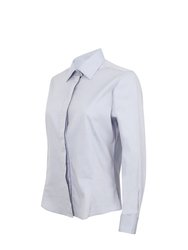Henbury Womens/Ladies Long Sleeve Oxford Fitted Work Shirt (Light Blue)