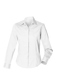 Henbury Womens/Ladies Long Sleeve Oxford Fitted Work Shirt (White) - White