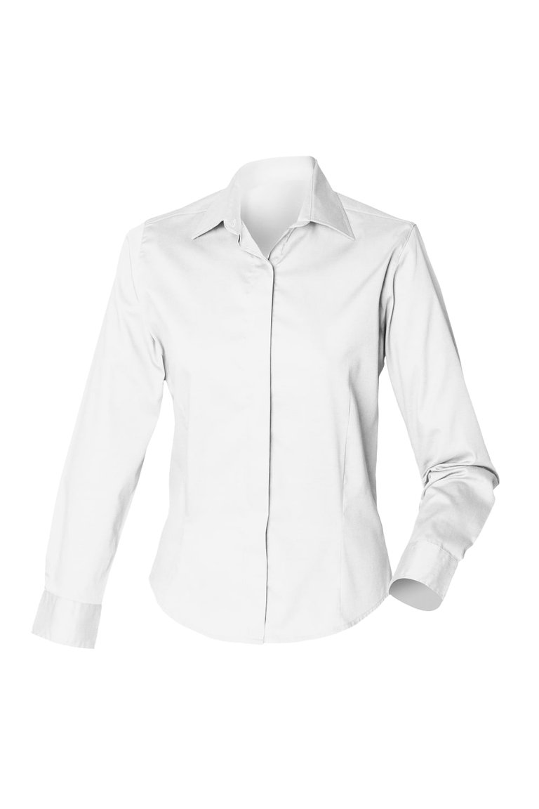 Henbury Womens/Ladies Long Sleeve Oxford Fitted Work Shirt (White) - White