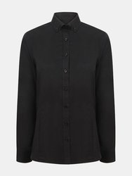 Henbury Womens/Ladies Modern Long Sleeve Oxford Shirt (Black) - Black