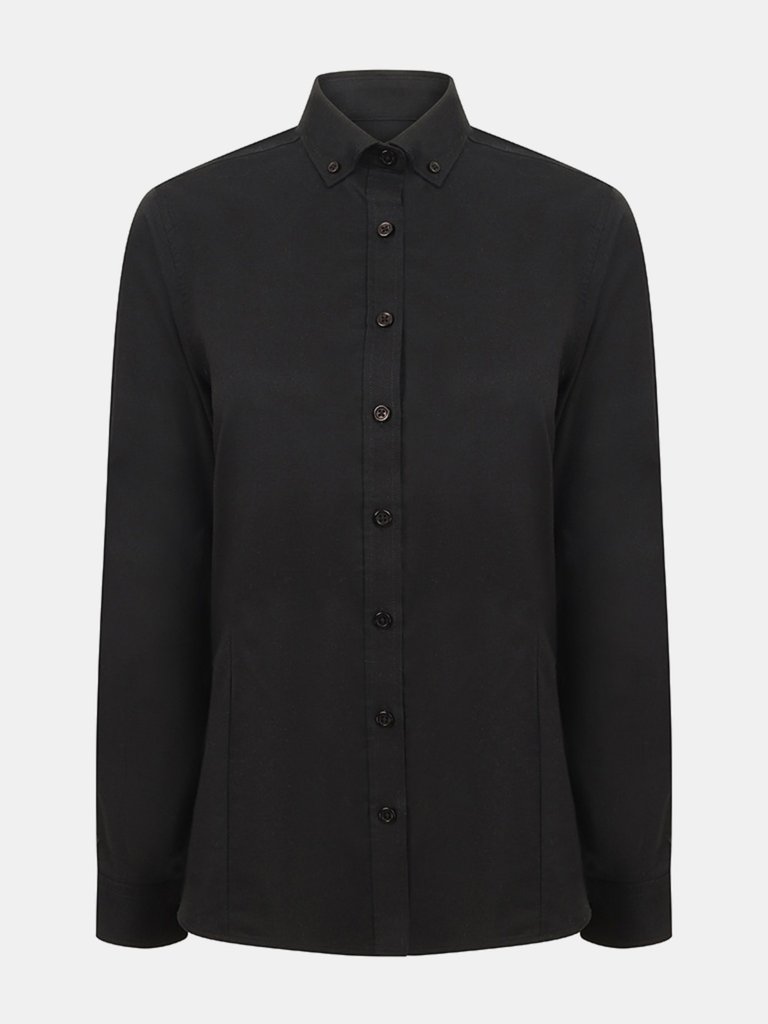 Henbury Womens/Ladies Modern Long Sleeve Oxford Shirt (Black) - Black