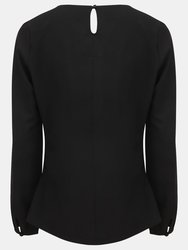 Henbury Womens/Ladies Pleat Front Long Sleeve Blouse (Black)