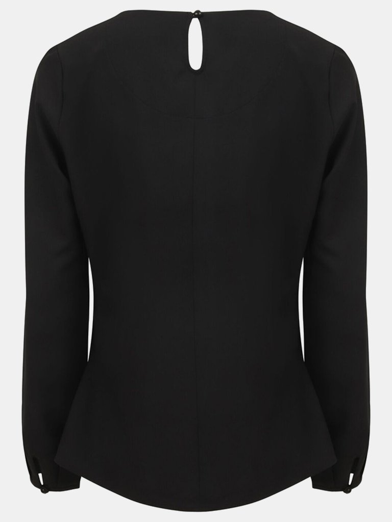 Henbury Womens/Ladies Pleat Front Long Sleeve Blouse (Black)