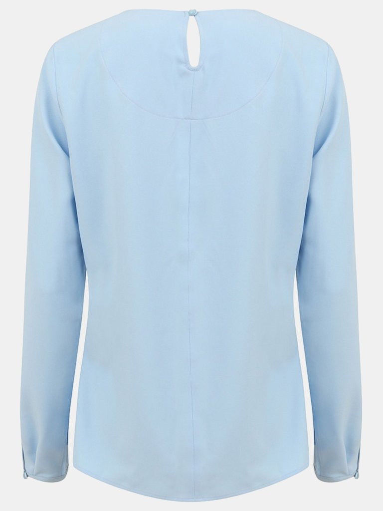 Henbury Womens/Ladies Pleat Front Long Sleeve Blouse (Light Blue)